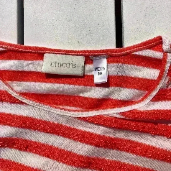 CHICO’S STRIPED ORANGE AND WHITE WOMENS TOP SIZE Medium - Picture 10 of 15
